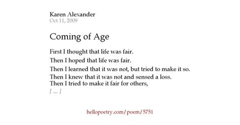 Coming of Age by Karen Alexander - Hello Poetry