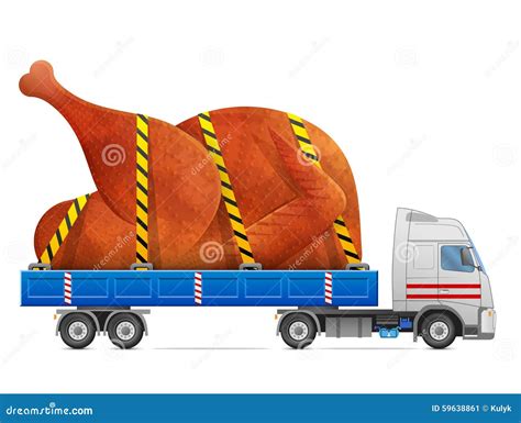 Road Transportation Of Roast Turkey Chicken Stock Vector