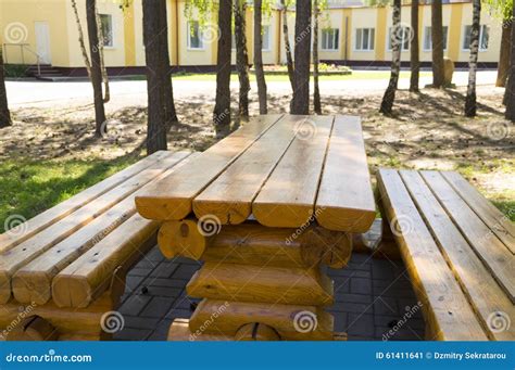 Wooden Table and Benches in the Park Stock Image - Image of wood ...