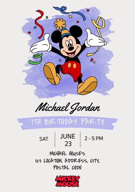 Mickey Mouse Birthday Card Template Postermywall