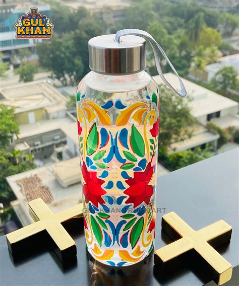 Printed Glass Bottle Customized Yellow Design - Gul Khan Truck Art