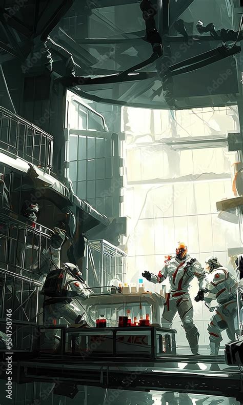 laboratory sci-fi fantasy illustration conceptual dystopian style scene ...