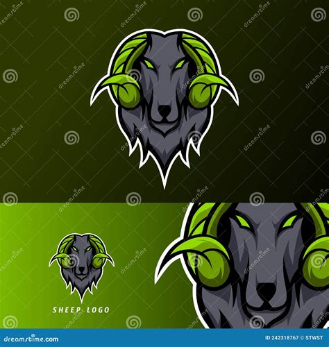 Goat Sheep Mascot Sport Esport Logo Template Black Fur Green Horn Stock