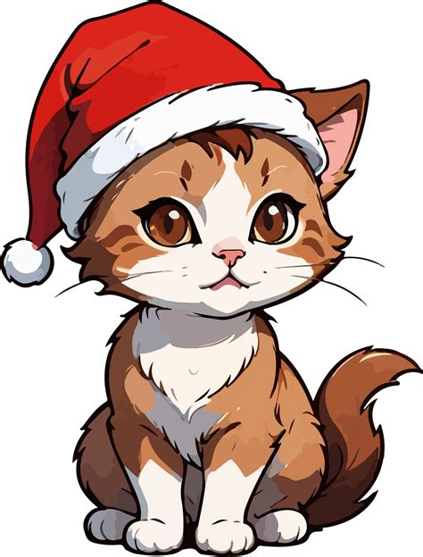 Cute Cat Wear Santa Hat Cartoon Character Design Ai Generative 34045520 Png