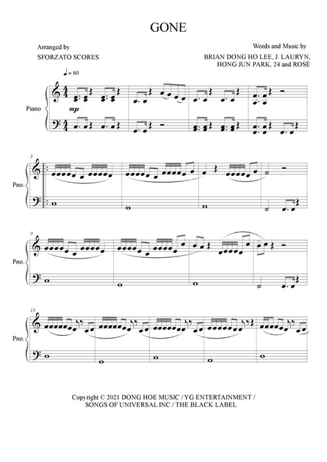 Gone Arr Sforzato Scores By J Lauryn Sheet Music For Easy Piano At