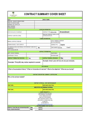 Fillable Online Contract Summary Cover Sheet 2019 2020 REVISED 10 15