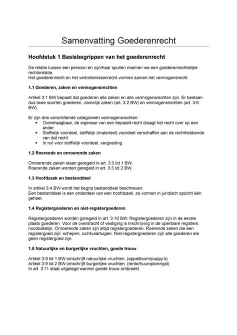 Samenvatting Praktisch Goederenrecht Samenvatting Goederenrecht