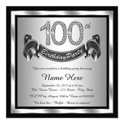 Silver 100th Birthday Party Invitation Zazzle