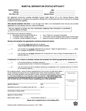 Fillable Online Ndhfa MARITAL SEPARATION STATUS AFFIDAVIT Ndhfa Fax