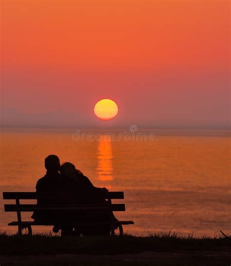 Couple Watching The Sea Sunset Stock Image Image Of View Looking