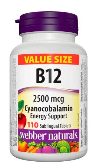 Webber Naturals B12 Cyanocobalamin 2500 Mcg 110 Sublingual Tablets