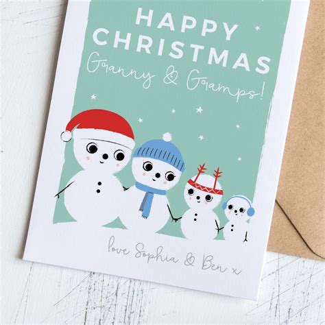 Grandparents Christmas Card Personalised With Cute Snowmen Etsy Uk