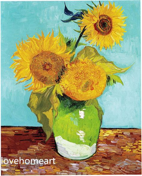 Hand Painted Three Sunflowers In A Vase Vincent Van Gogh Etsy