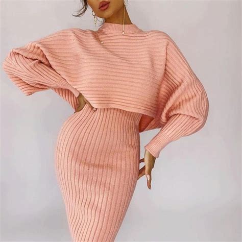 Sixsr 2022 Women Elegant Slim Two Piece Sets Female Sweater Dress