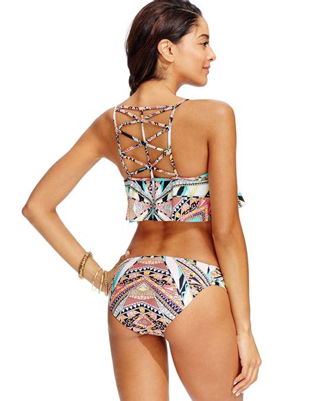 Jessica Simpson Printed Flounce Bikini Top And Hipster Bottoms Swimwear