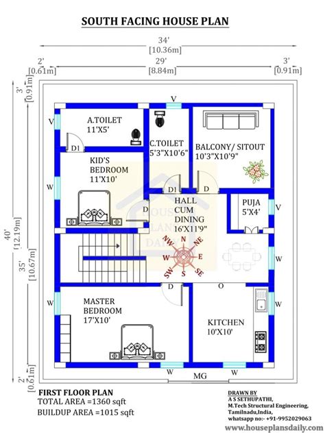 X South Facing House Plan With Vastu House Designs And Plans