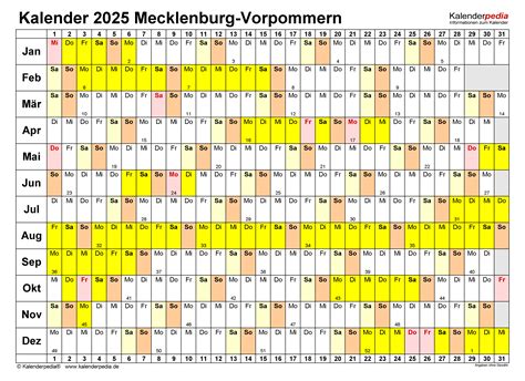 Kalender 2025 Mecklenburg Vorpommern Ferien Feiertage PDF Vorlagen