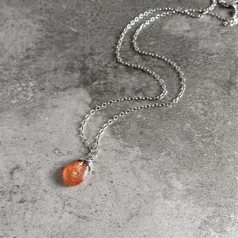 Sunstone Necklace Oxidized Sterling Silver Teardrop Pendant Etsy