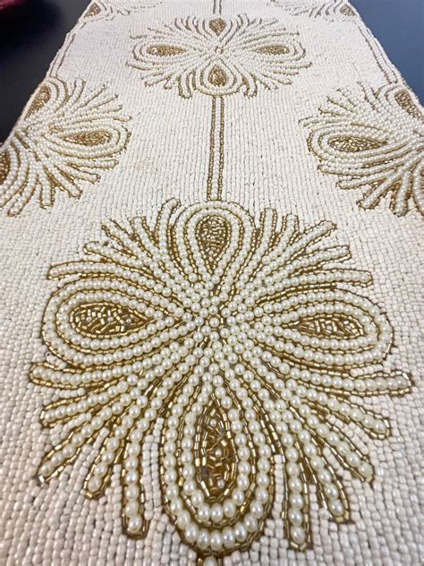 Handmade Table Runner Beaded Table Runner Light Cream And Etsy