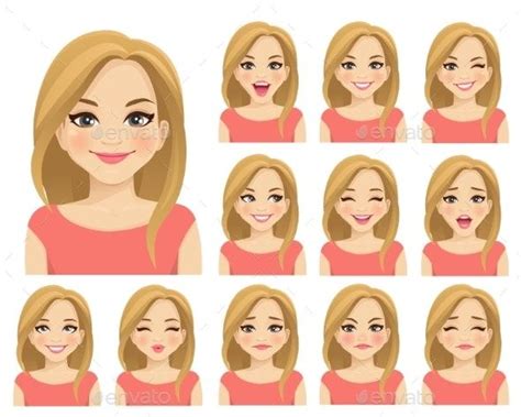 Woman Expressions Set Портрет Лицо Логотип