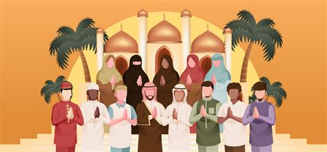 Muslim People All Around The World In Celebration Of Eid Al Fitr Mubarak Illustration 21057889