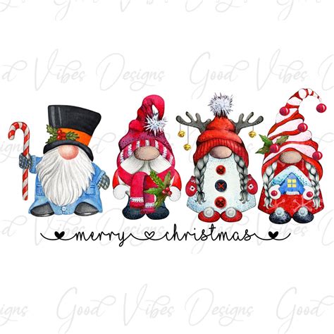 Four Gnomes Merry Christmas Png Download Sublimation Etsy