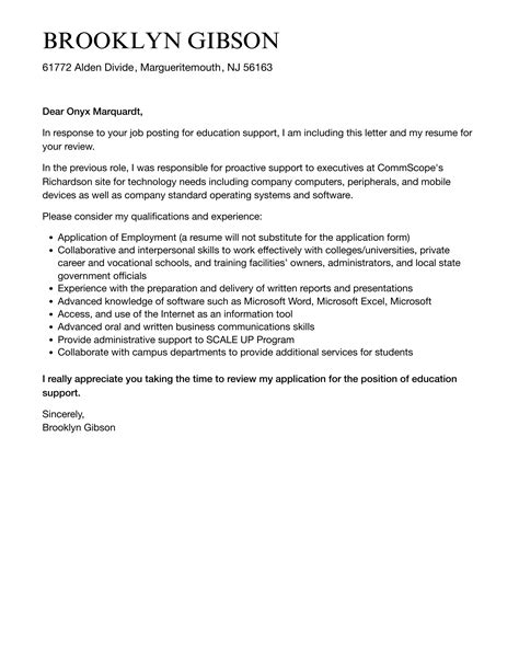 Education Support Cover Letter Velvet Jobs