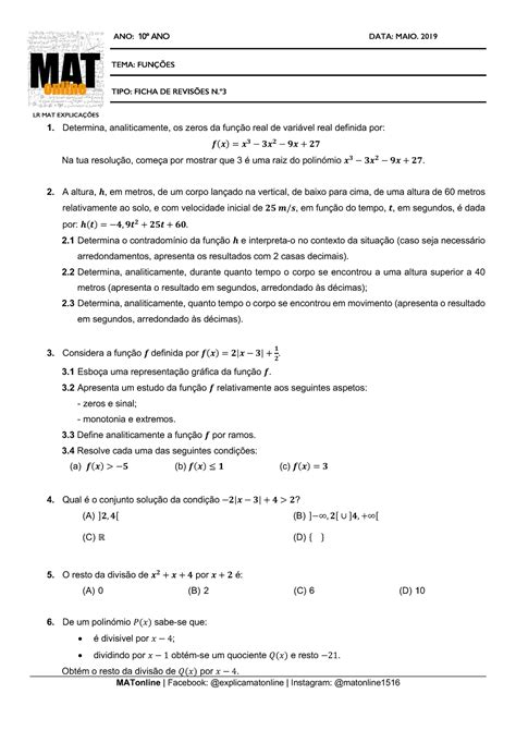 Fr8 Radicais Algebra Funcoes Ano 10 º Ano Data Maio 2019 Tema