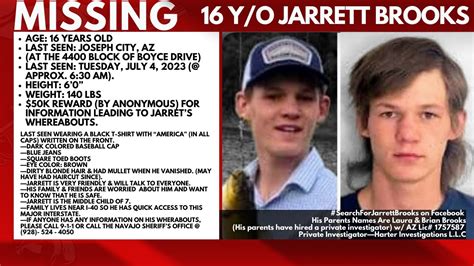 Missing Juvenile Jarrett Brooks Missing 16 Y O Since July 4th From