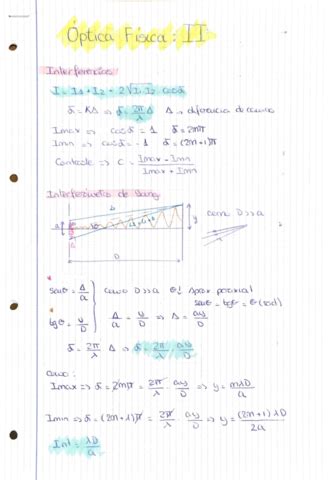 Resumen Y Formulas Optica Fisica 2 Pdf