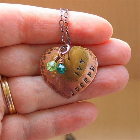 Personalized Heart Necklace Hand Stamped Jewelry By Ticklebean