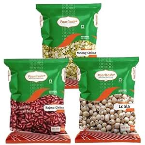 Paaritosh Combo Pack Of Moong Chilka Dal Rajma And Lobia Chemical Free