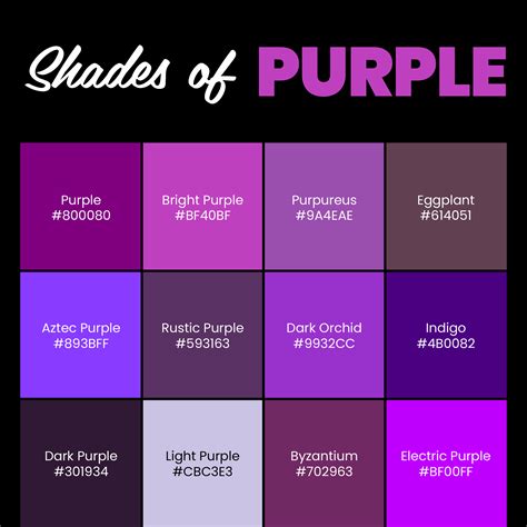 225 Shades Of Purple From A To Z With Color Codes Creativebooster