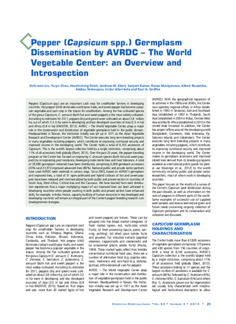 Pdf Pepper Capsicum Spp Germplasm Dissemination By Avrdc The