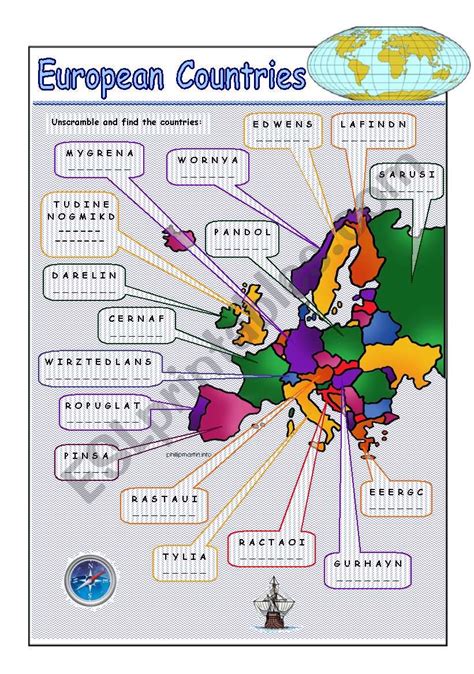 Label The Countries In Europe Worksheets