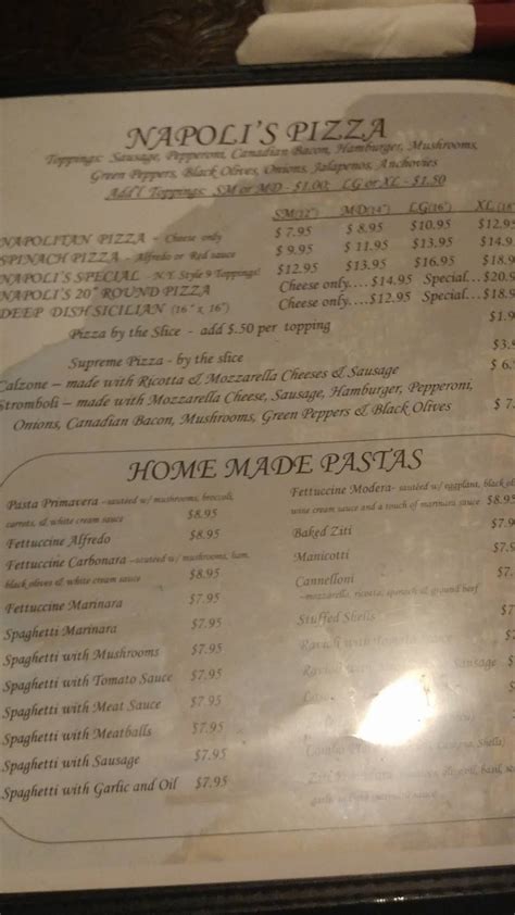 Menu At Napolis Italian Restaurant Nacogdoches