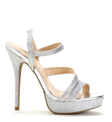 Silver Glitter Attitude Strappy Heels Strappy Heels Heels Silver