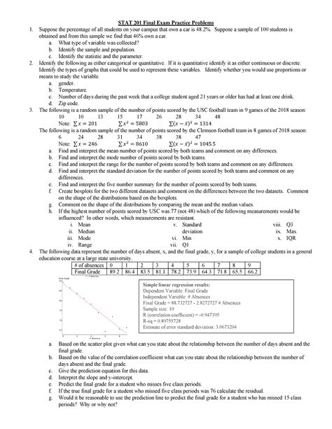 Final Exam Practice Problems STAT 201 Final Exam Practice Problems