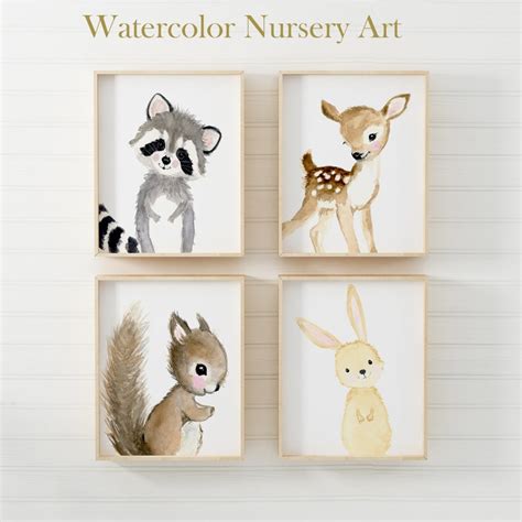 Woodland Nursery Prints Set 4 Neutral Nursery Art Nursery Etsy