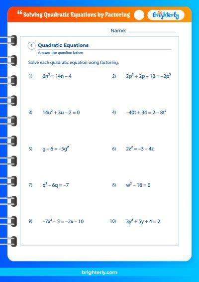 Free Solving Quadratic Equations By Factoring Worksheets Pdfs