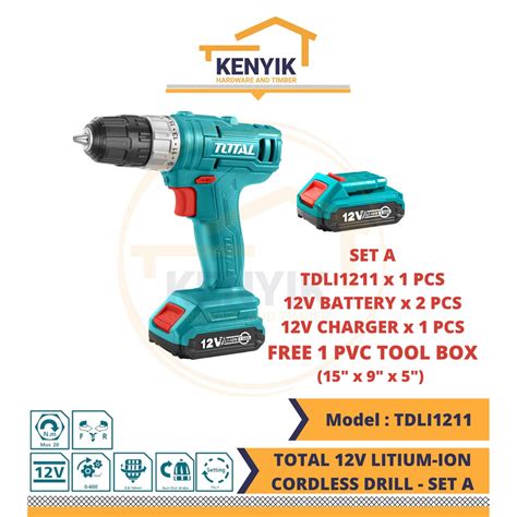 TOTAL 12V Lithium Ion Cordless Drill Impact Drill Combo TDLI1211