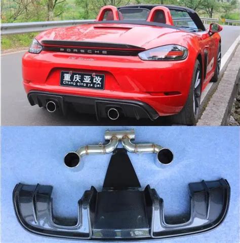 GT4 Real Carbon Fiber Rear Bumper Lip Diffuser Spoiler With Exhaust Tip