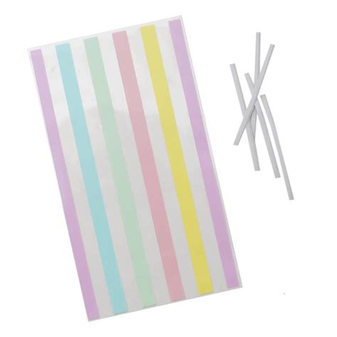 Ginger Ray Pastel Multi Stripe Lollipop Bags And Ties 25 Pack Hobbycraft