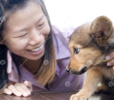 Asian Girl And Puppy Stock Image Image Of Active Relax 21270911