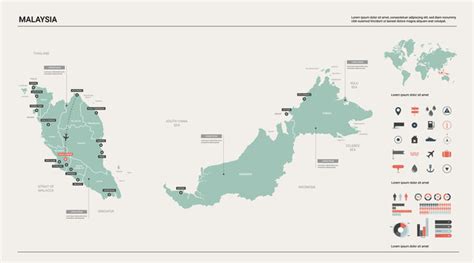 Stylized Vector Malaysia Map Showing Big Cities Capital