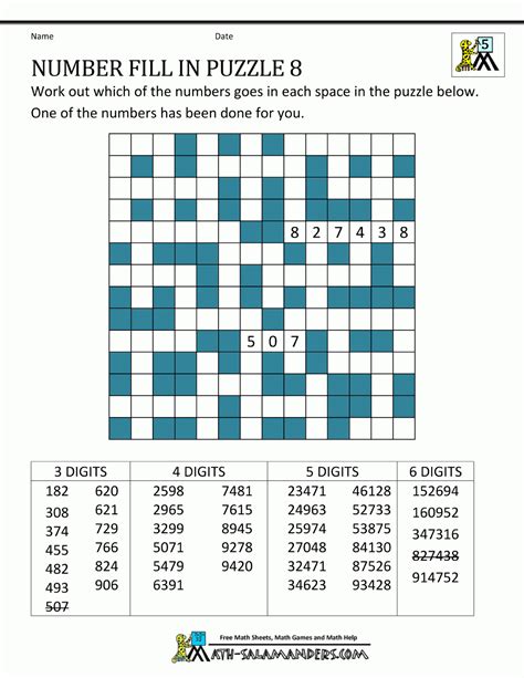 Number Fill In Puzzles Printable Fill In Puzzle Printable Crossword