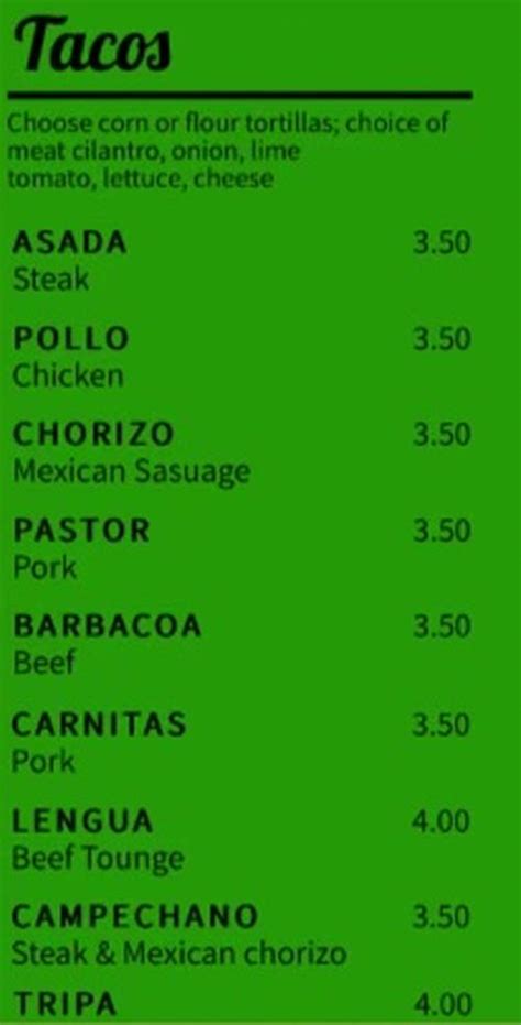 Taco Fiesta Menu, Gulf Shores, AL