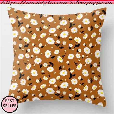 Silverpegasus Daisies Pattern Rust Orange Throw Pillow