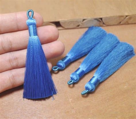 Pcs Brilliant Blue Silky Tassels With Loop Boho Handmade Tassels