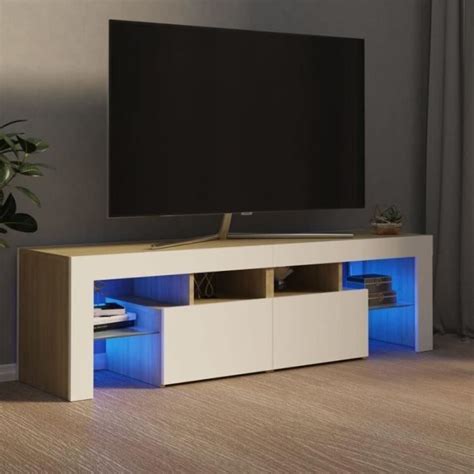 Vidaxl Meuble Tv Avec Lumi Res Led Blanc Et Ch Ne Sonoma X X Cm